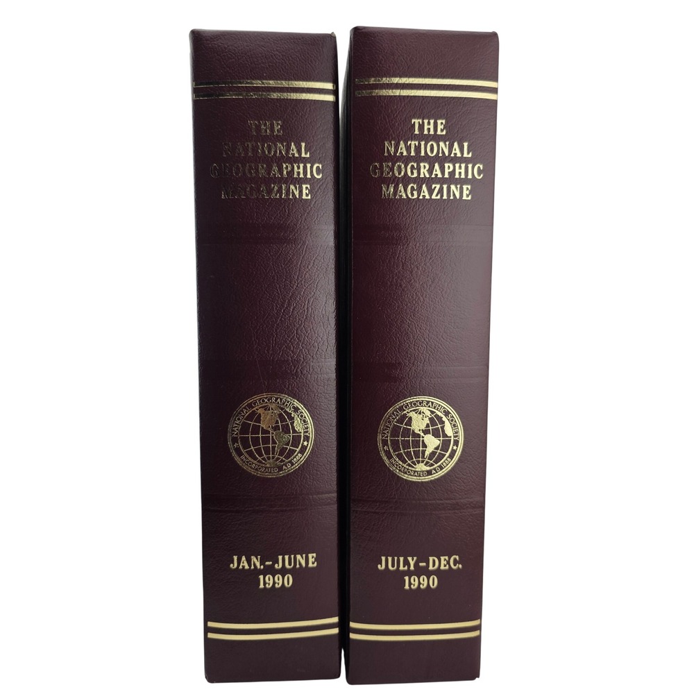National Geographic Magazine Slipcase Covers 1990 Burgundy‎ Good Vintage 2pk
